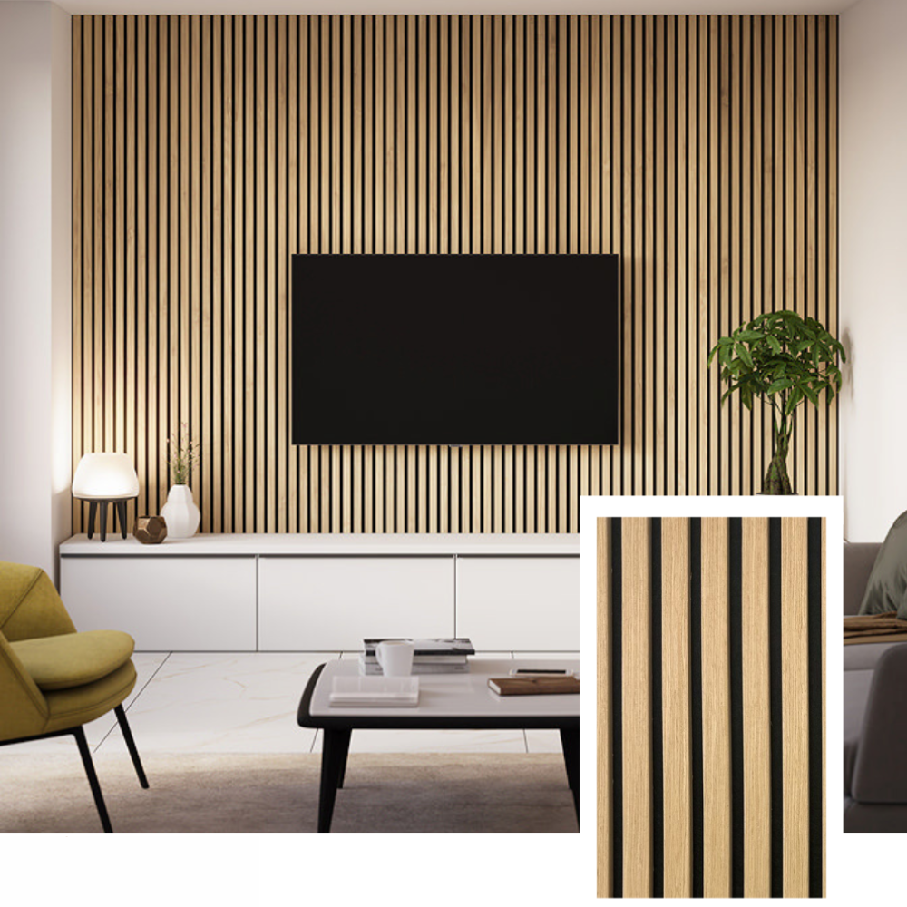 NordLyd™ Premium Akustyczny Panel Lamelowy — Dąb Naturalny (2,7 x 1,10 m)